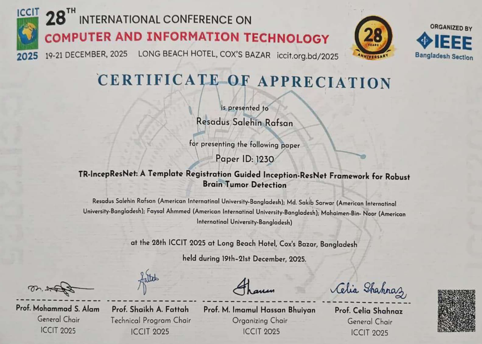 Conference paper certificate