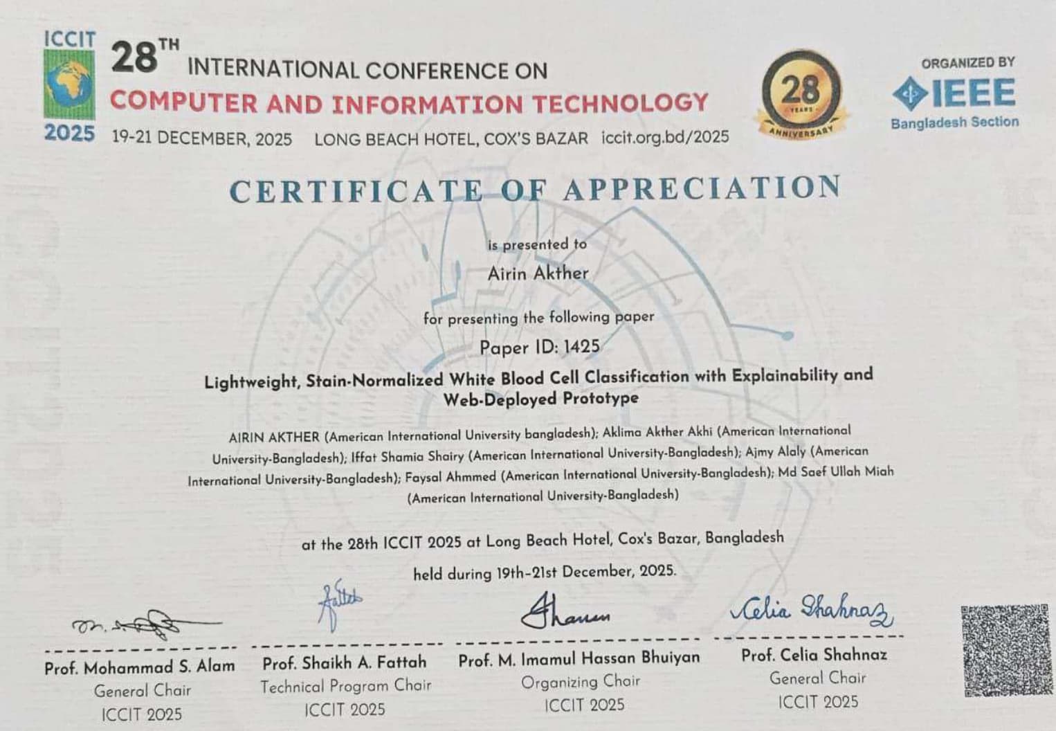 Conferece paper certificate